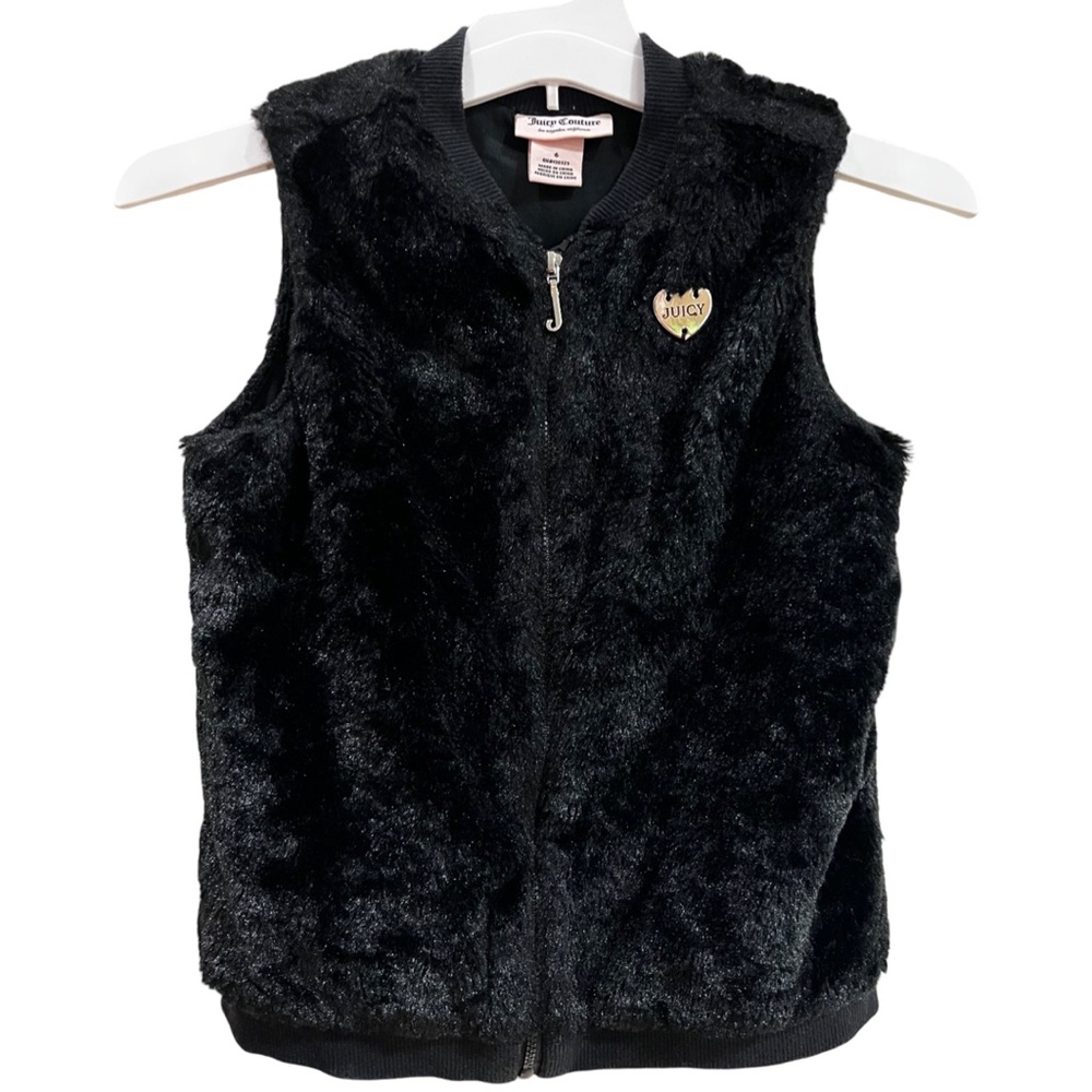 Juicy Couture Girls Faux Fur Vest Black Silver Toned Hardware, Size‎ 6